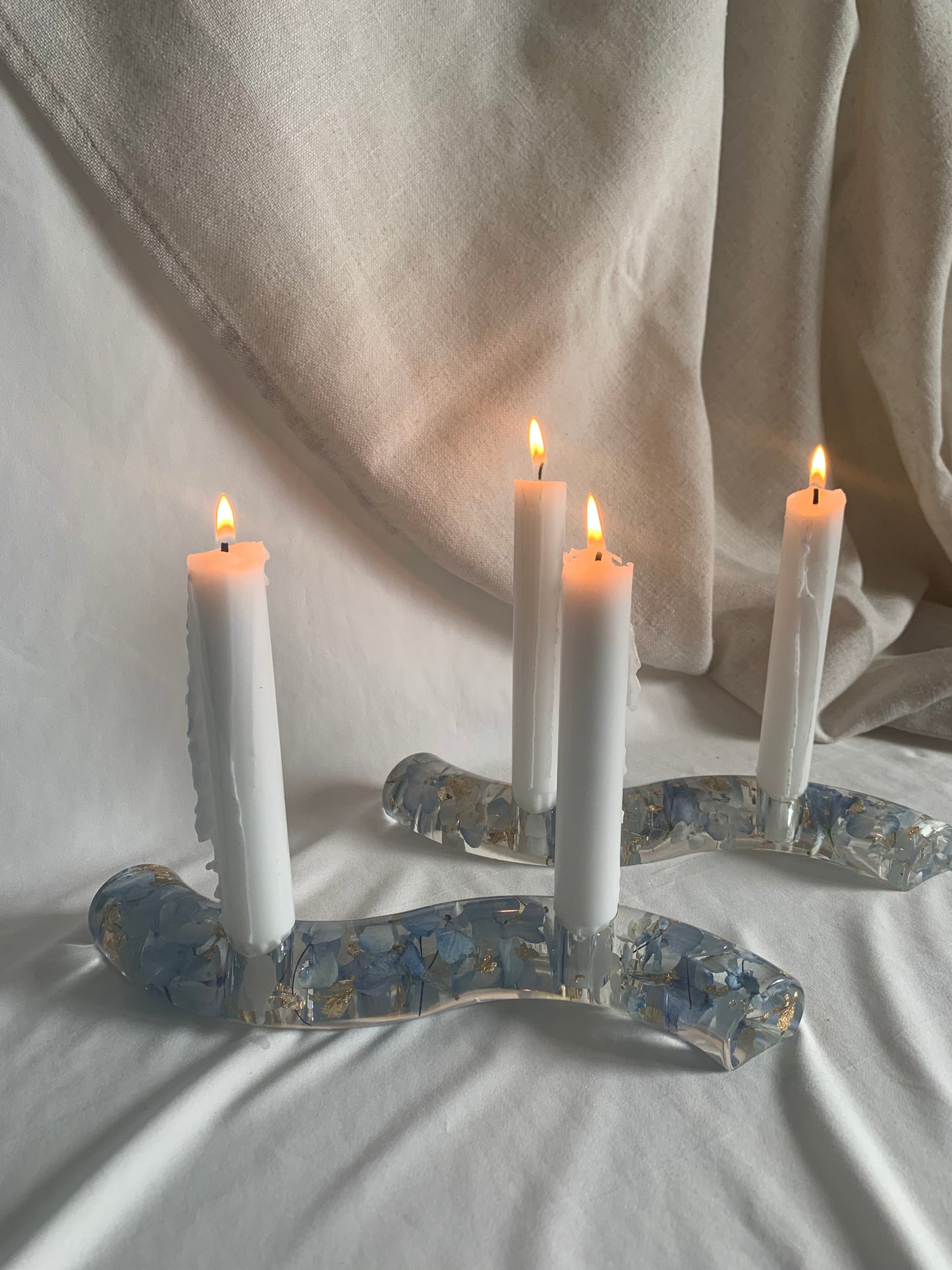 Blue Hydrangea Floral Candle Holder